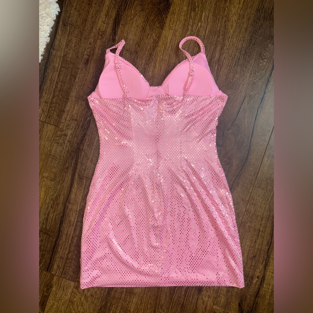 Pink Rhinestone Spaghetti Mini Dress - Picture 4 of 5